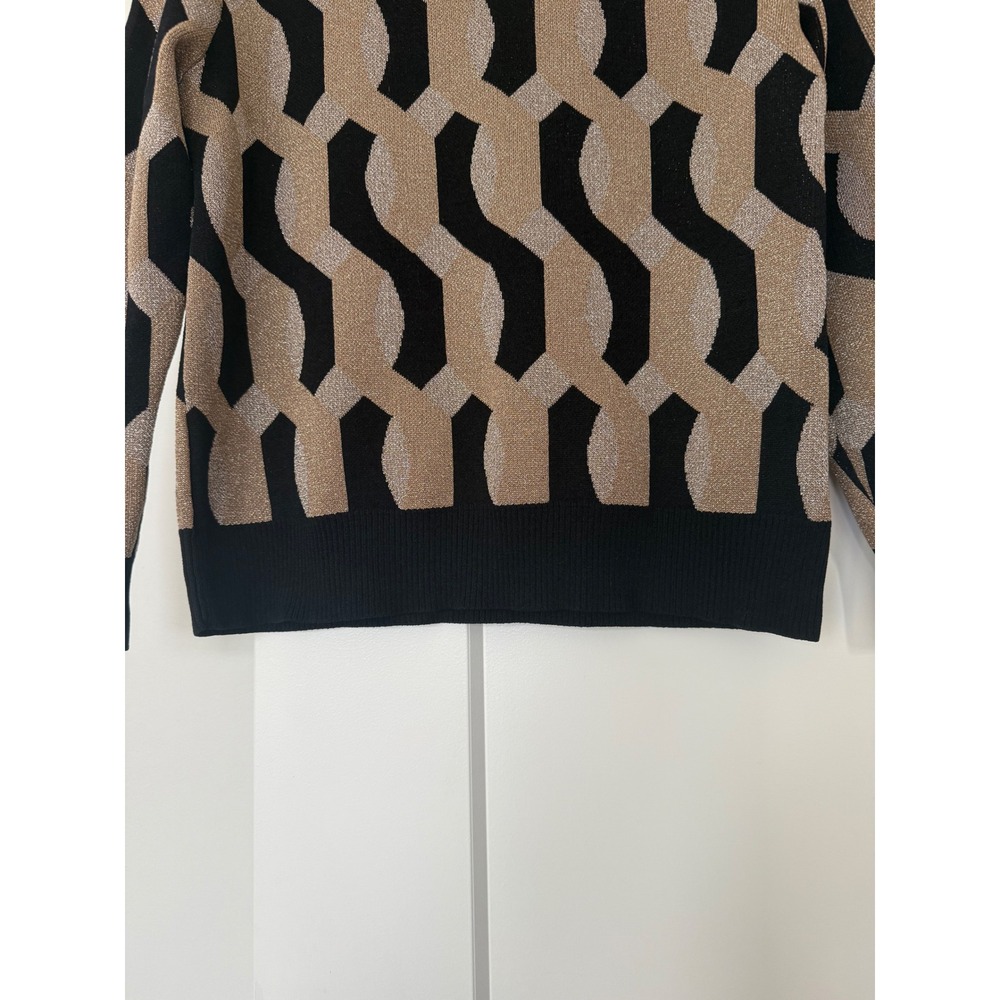 YAL New York Womens Metallic Geometric Glitter Knit Sweater Black Gold Silver M - Picture 9 of 13